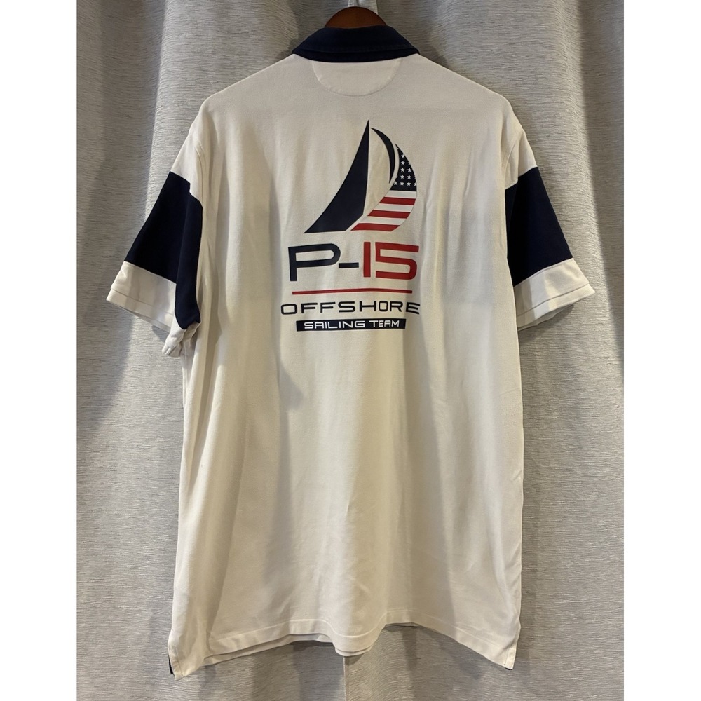 Polo Ralph Lauren Polo Shirt Mens XL White Blue P15 Offshore Sailing USA Flag - Picture 4 of 6